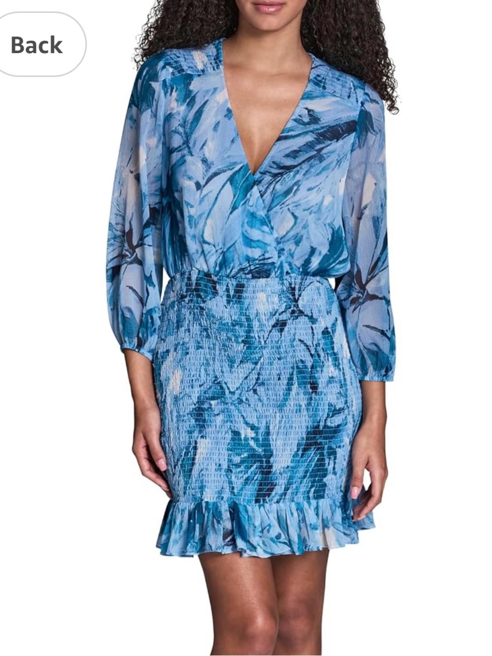 Brand new BCBG Women's Long Sleeve V Neck Chiffon Ruffle Hem Mini blue Dress